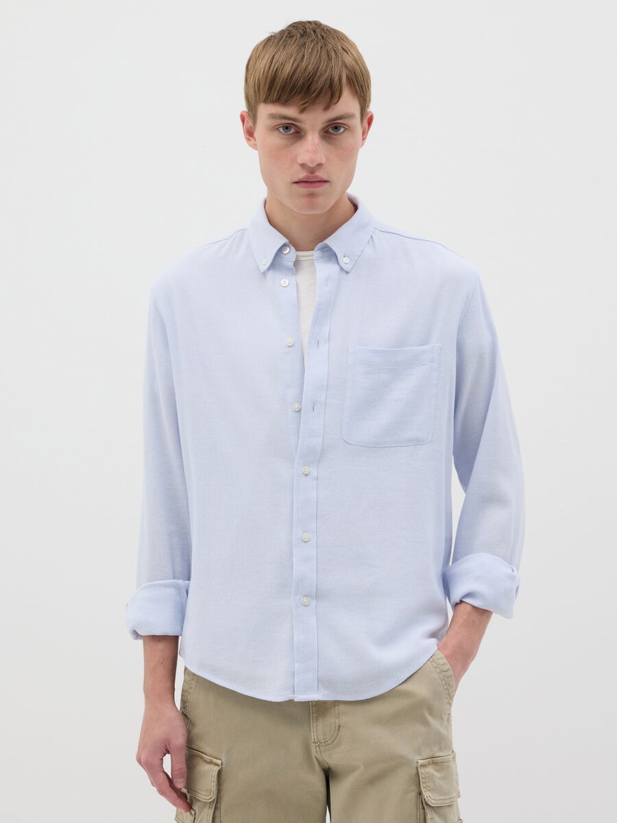 Light blue shirt in linen, viscose and cotton_0