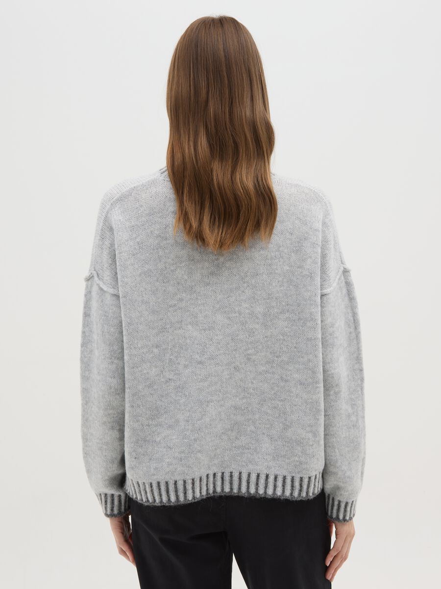 Melange grey jumper with high neck and contrast trim_2