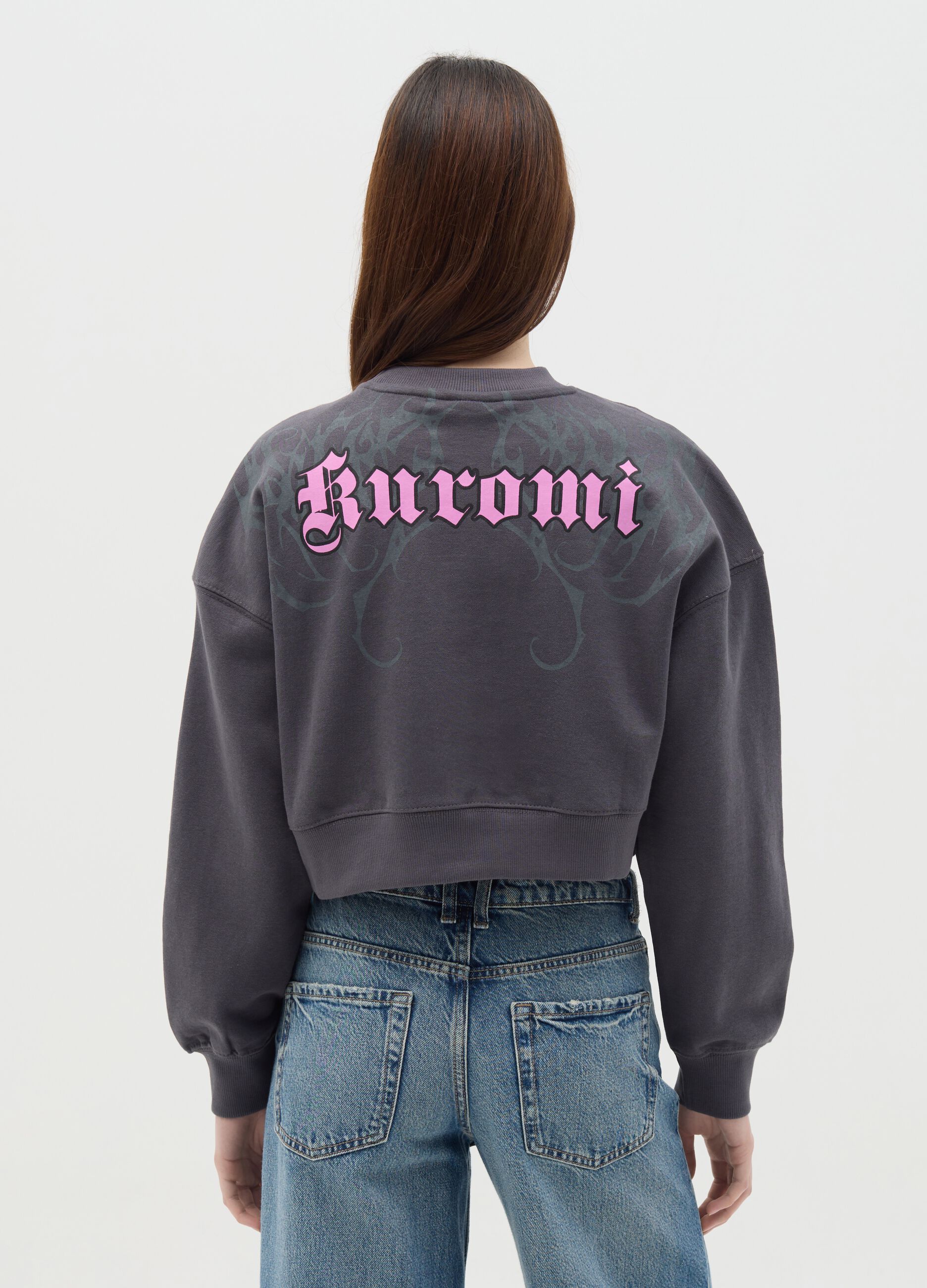 Black cropped sweatshirt with Kuromi print