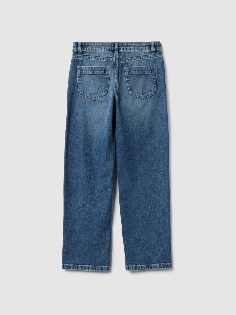 Jeans in puro cotone blu da ragazza regular fit con strappi_4