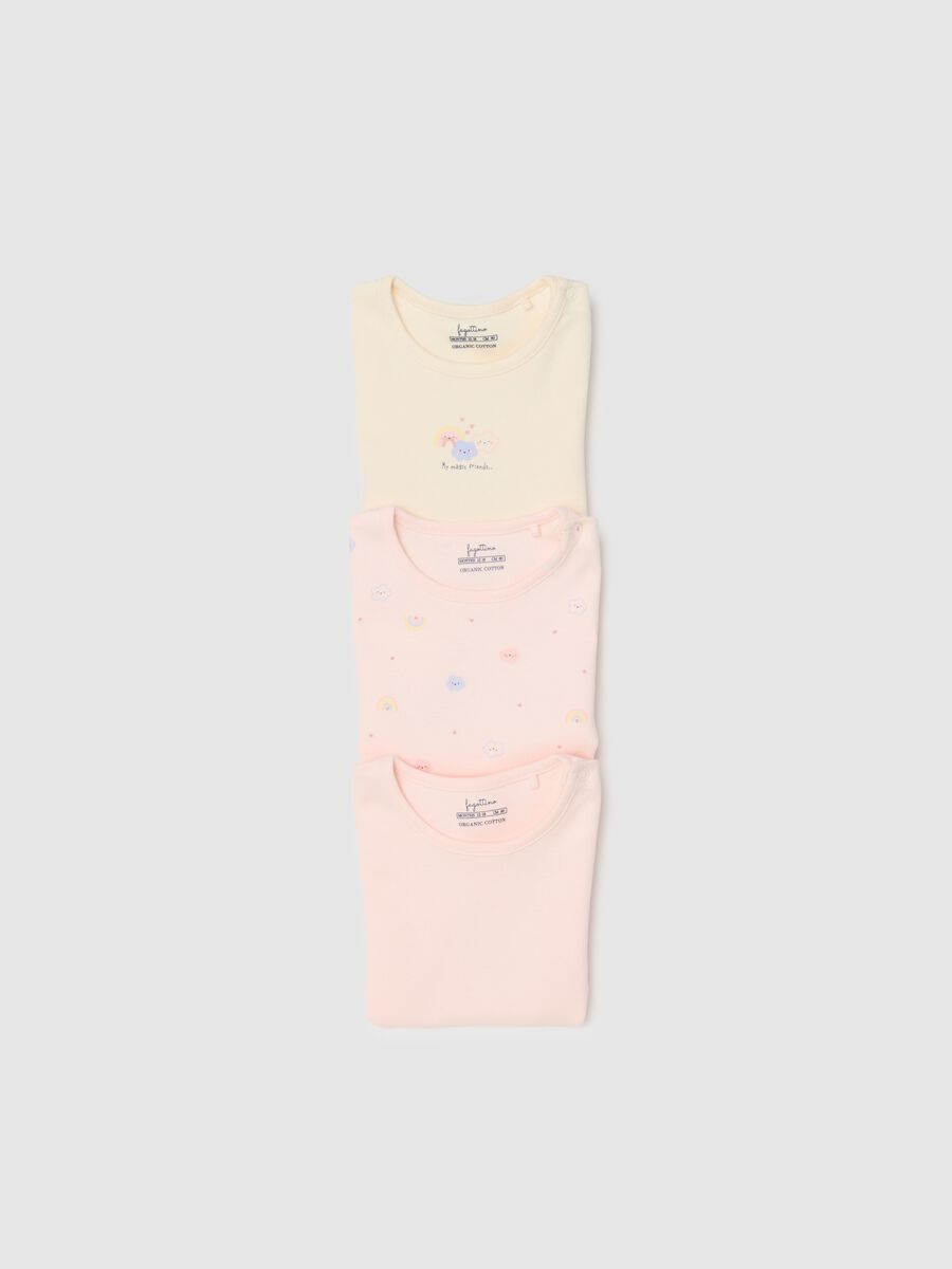 Pack of short sleeve multicolour bodysuits in pure cotton for baby girls_3