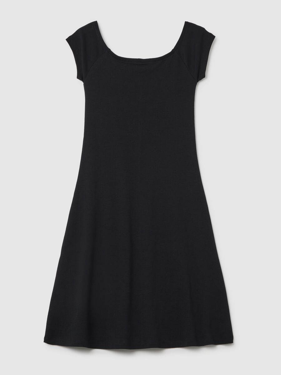 Women's black pure cotton dress regular fit with boat neckline_4