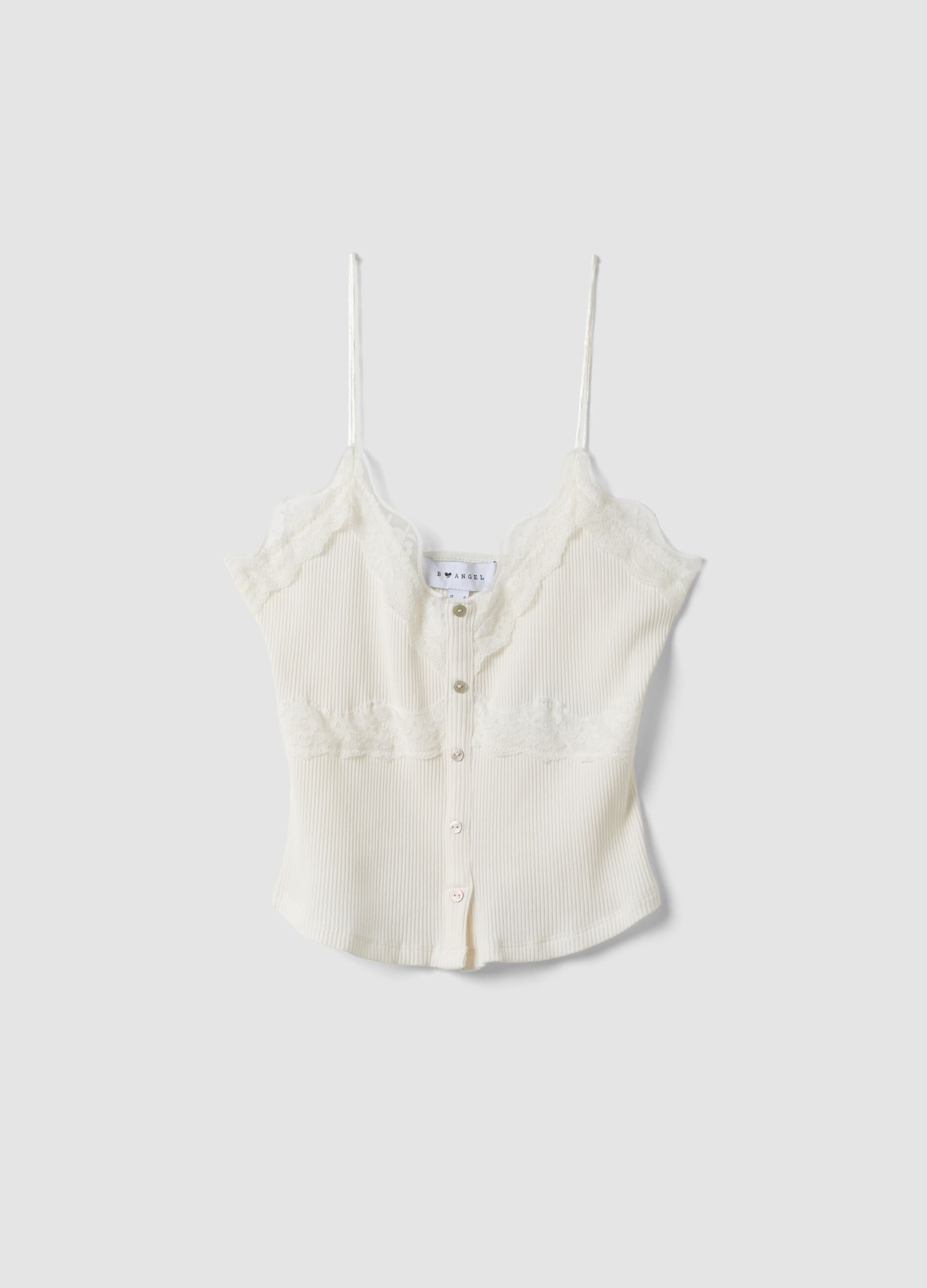 White stretch cotton fitted top with lace trim