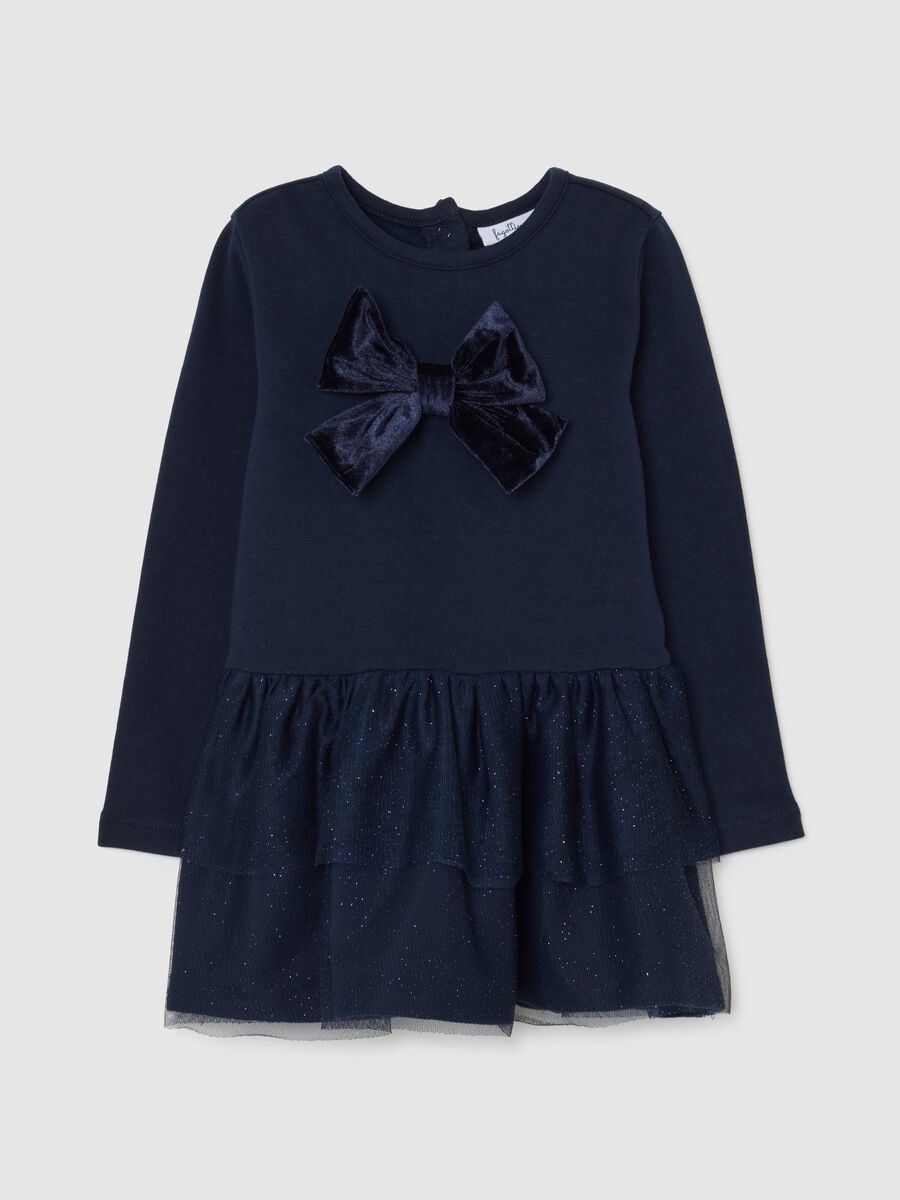 Blue stretch cotton regular fit baby girl dress_0