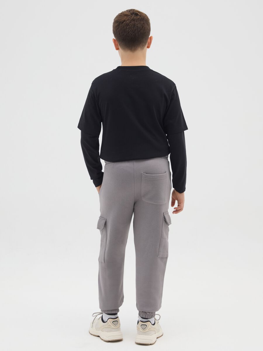 Boy's Grey Cotton Jogger Trousers with Relaxed Fit_1