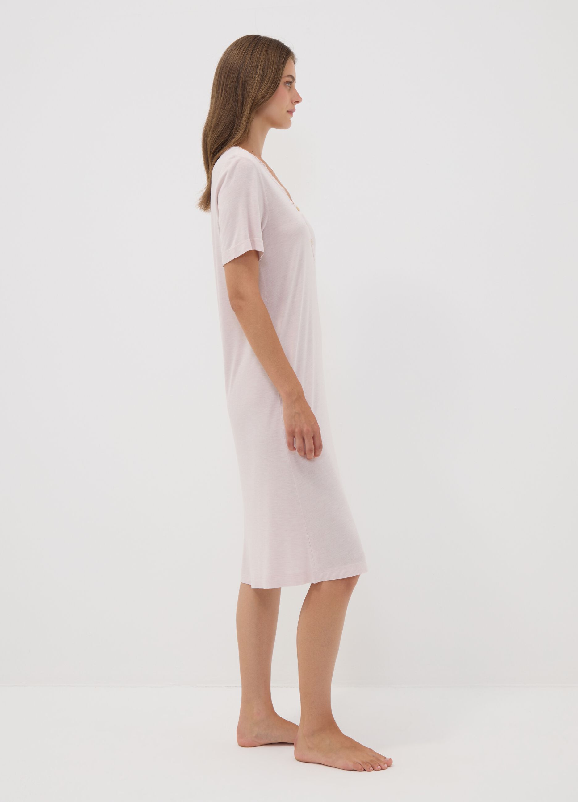 Pink pure viscose V-neck nightdress