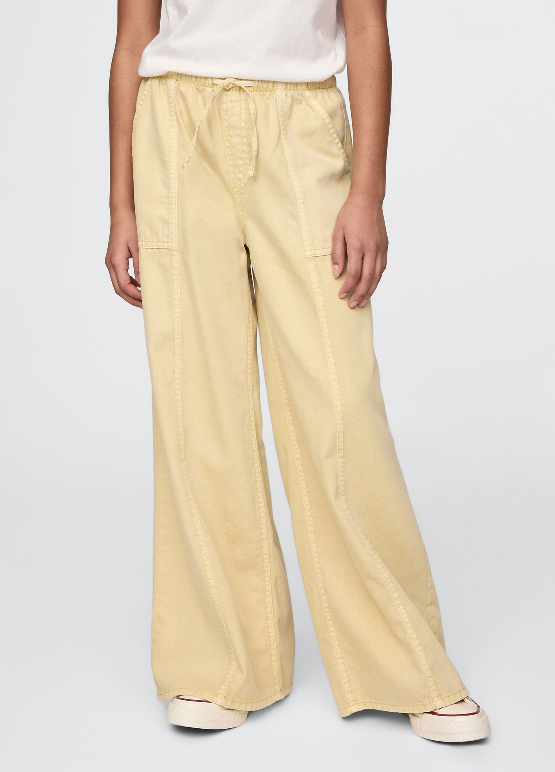 Yellow wide-leg trousers with drawstring