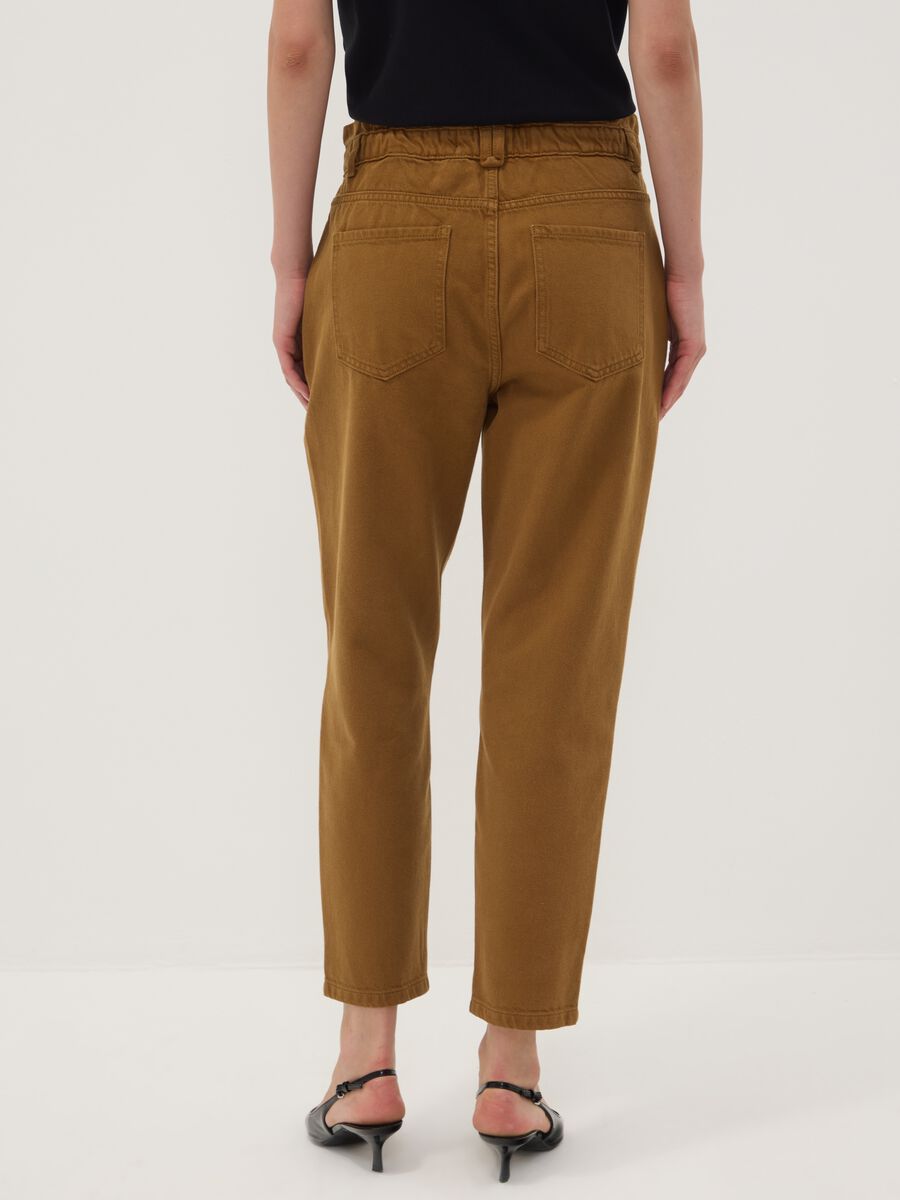 Bronze brown baggy-fit pure cotton denim jeans with paper-bag waist_3