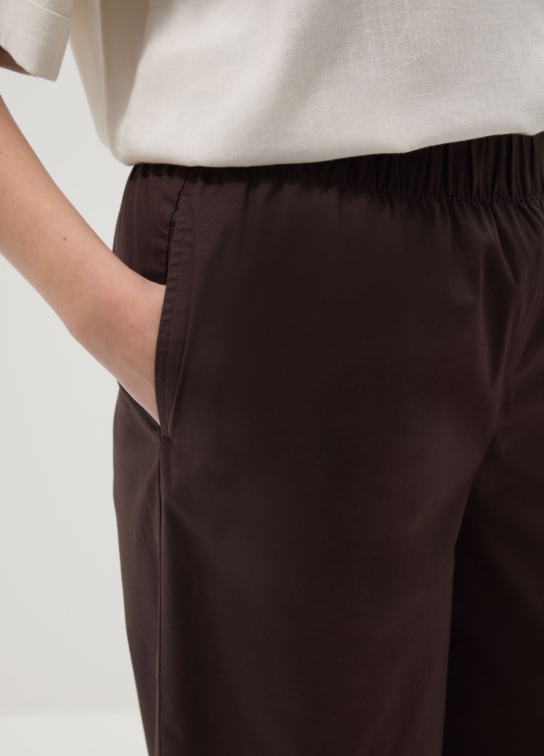 Brown stretch cotton wide-leg trousers