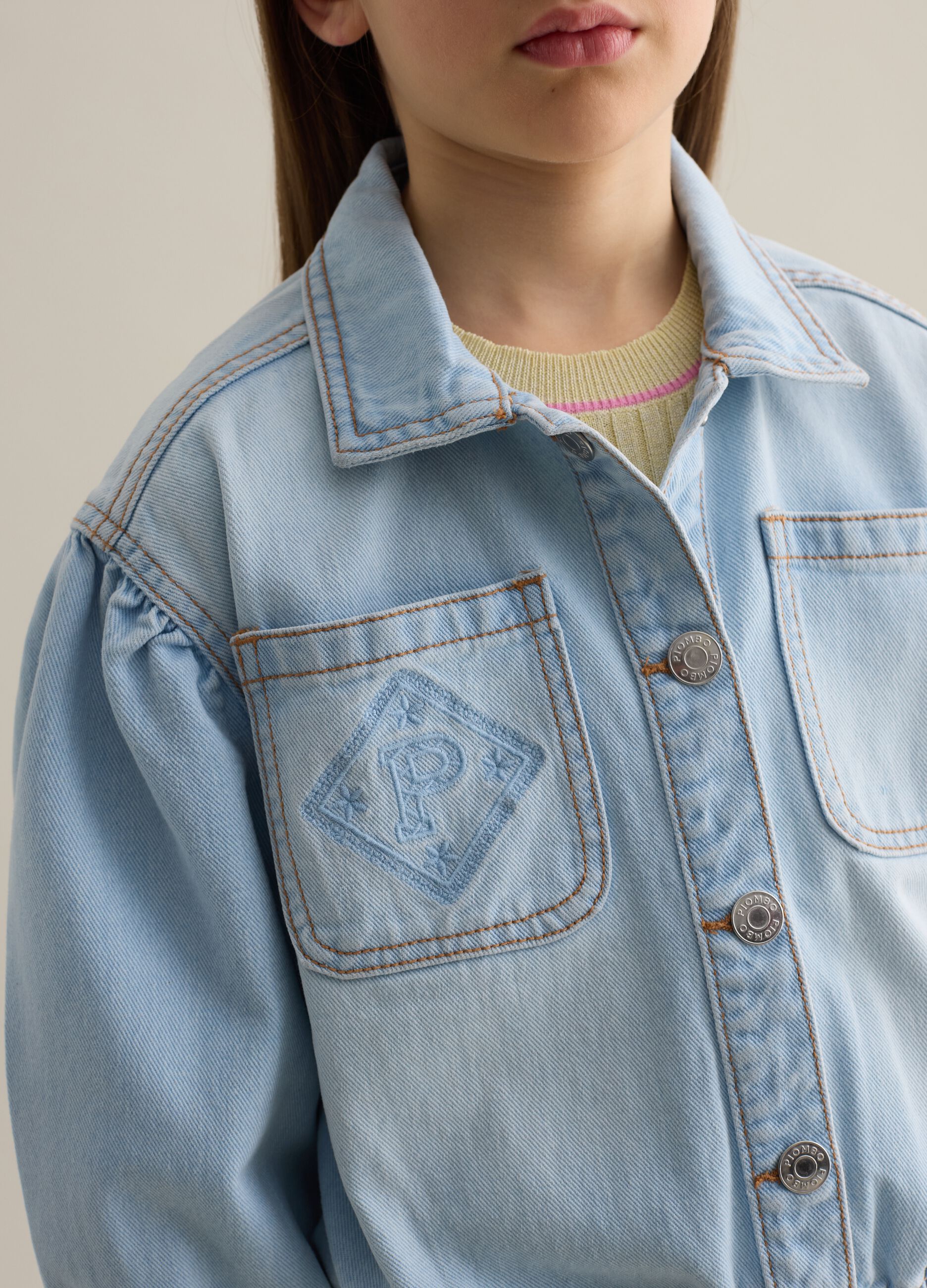 Denim jacket with pockets and logo embroidery