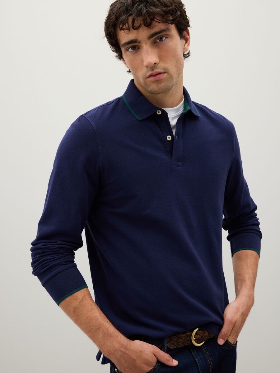 Polo in puro cotone blu regular fit_0