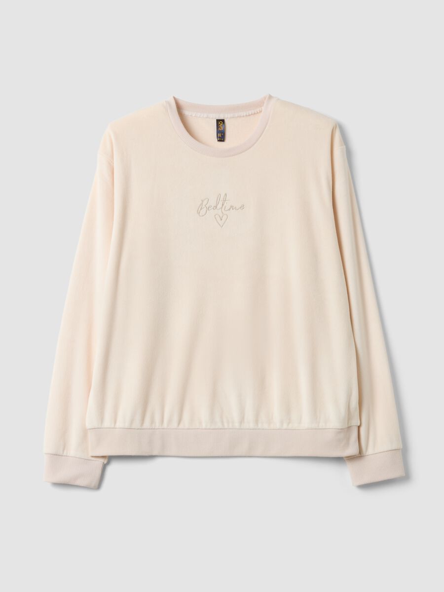 White stretch chenille crew-neck pyjama top_0