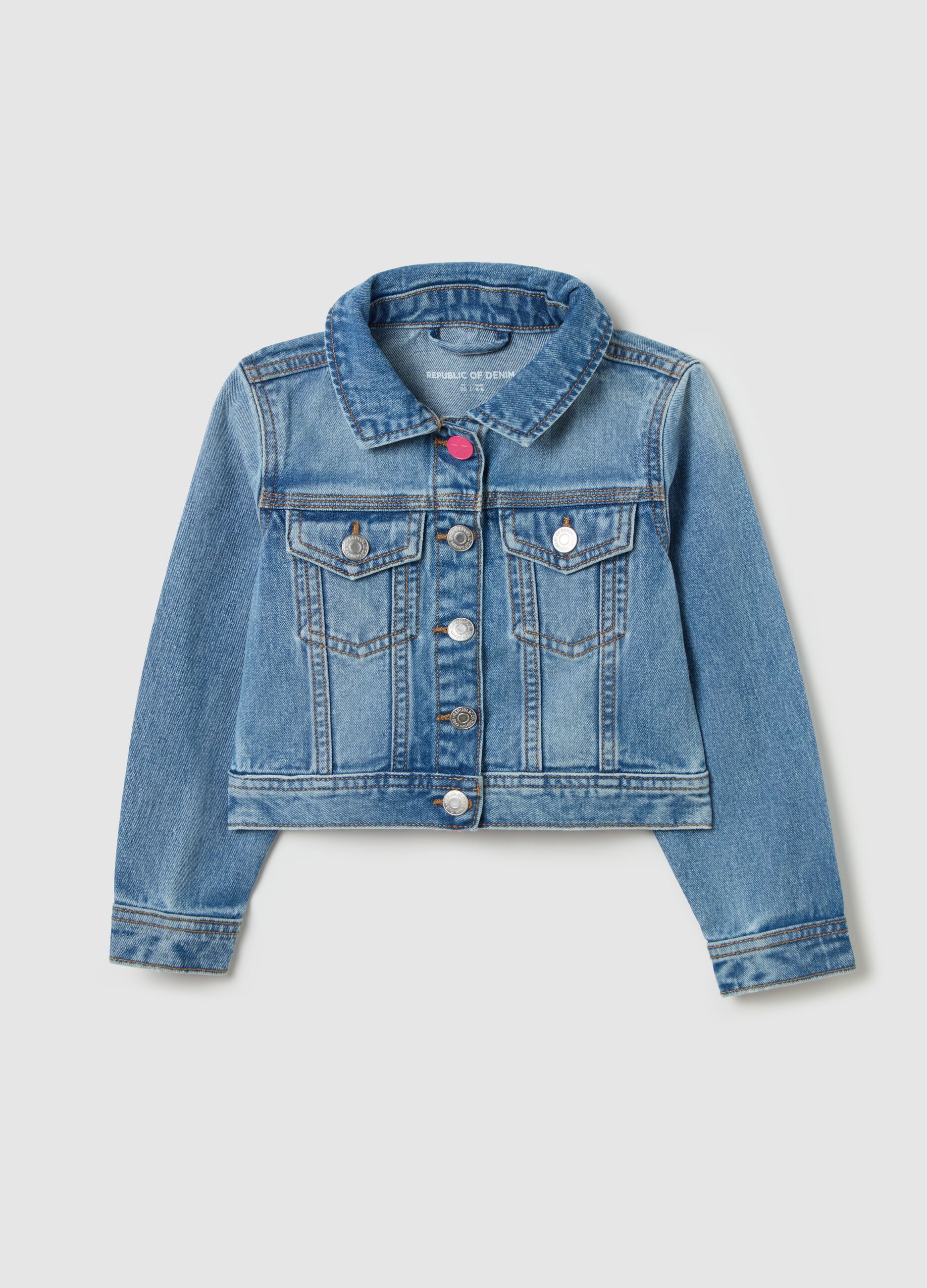 Denim jacket with unicorn patch