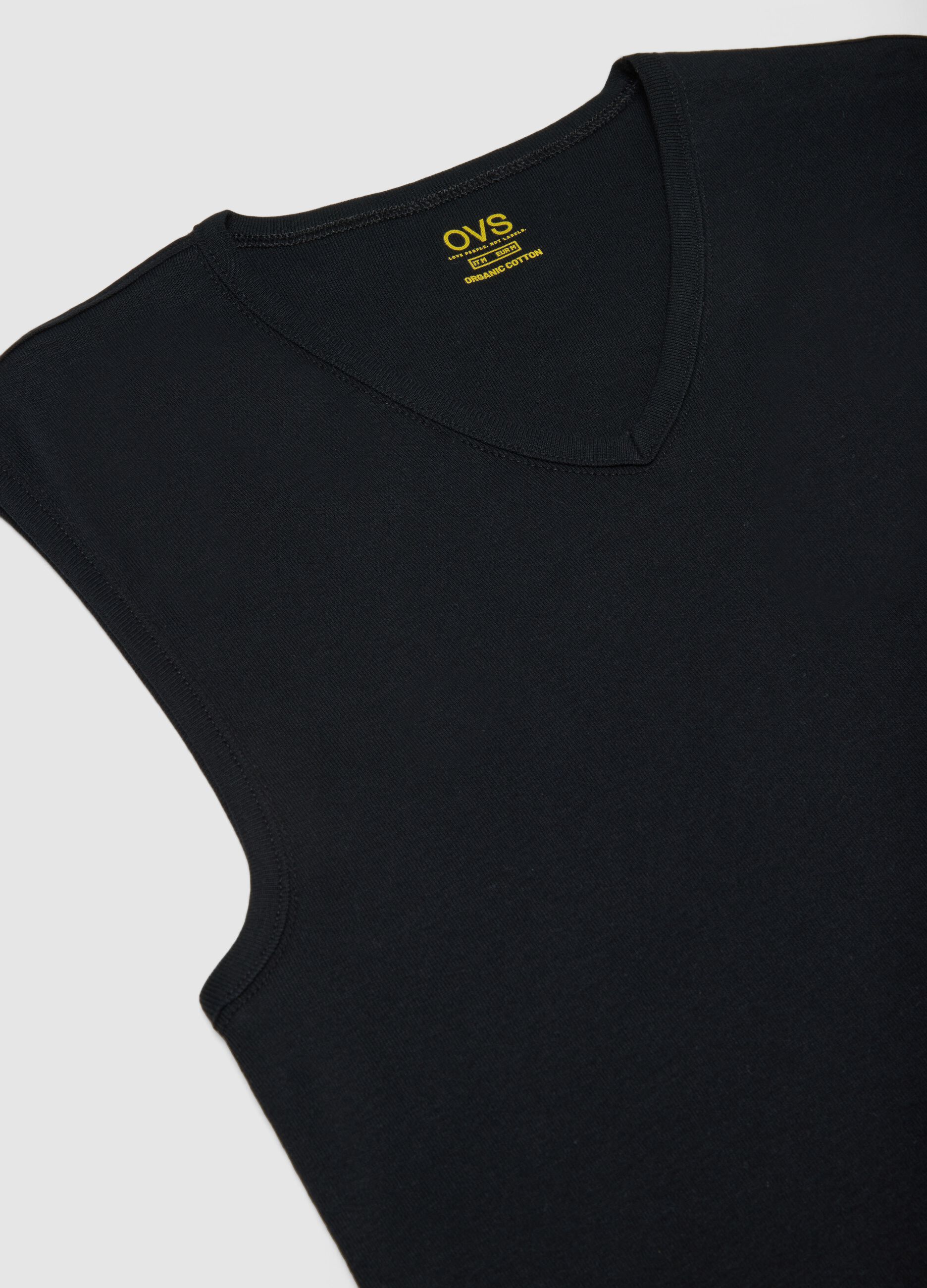 Black regular fit pure cotton tank top with wide shoulder strap