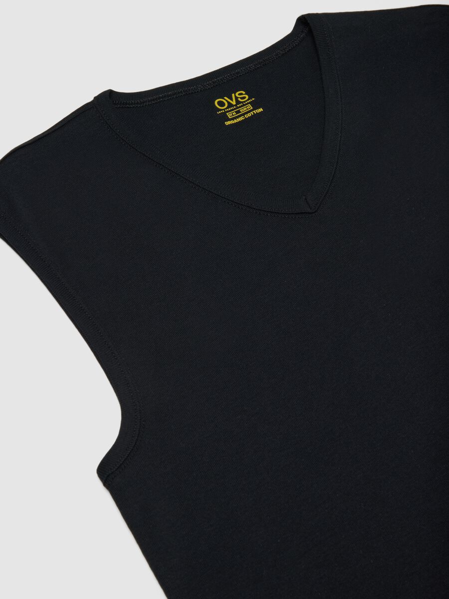 Black regular fit pure cotton tank top with wide shoulder strap_1