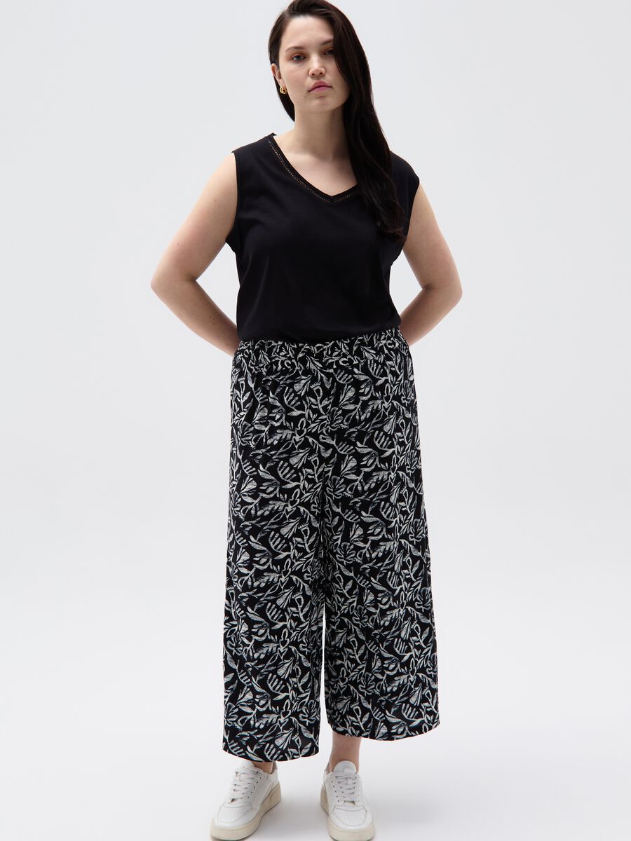 Pantalone wide leg crop con stampa Curvy_0