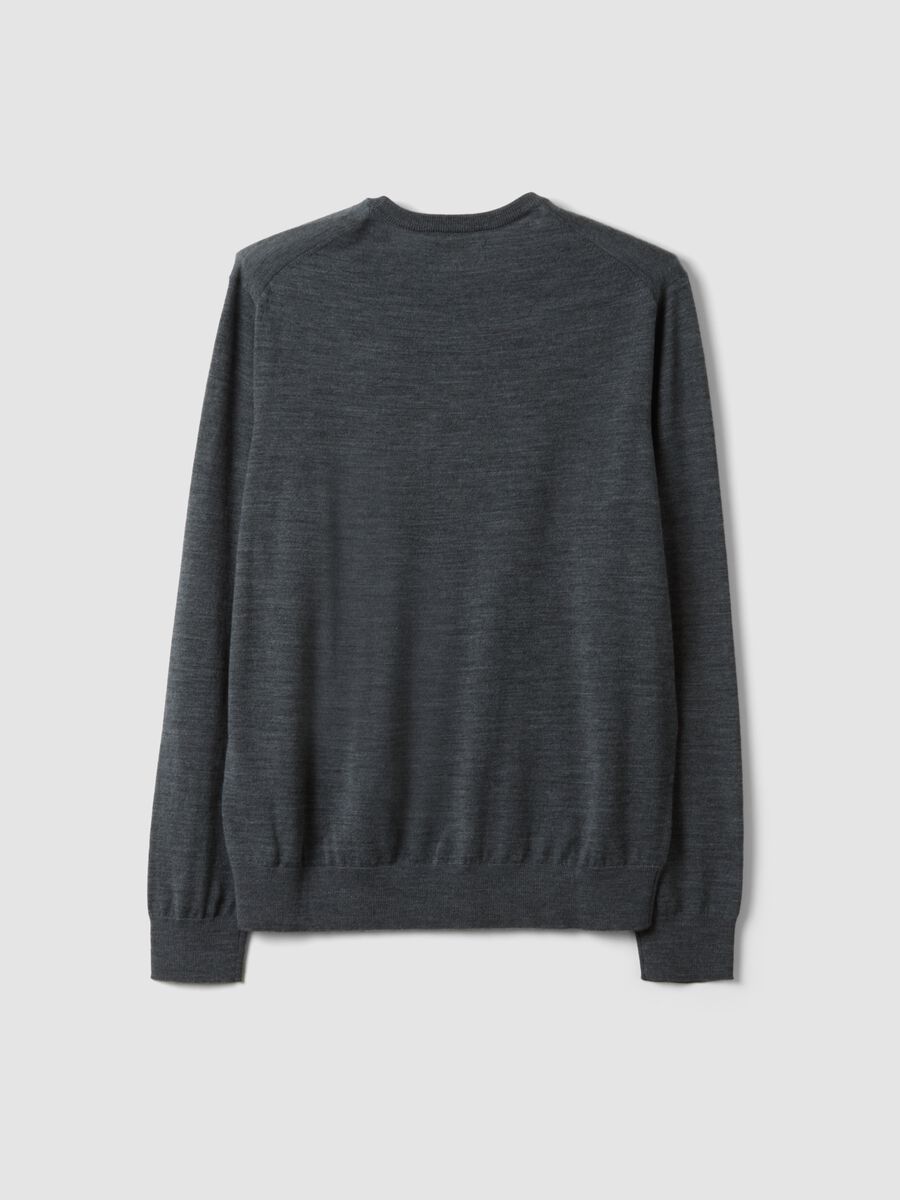 Grey crew-neck jumper in pure merino wool, regular fit_2