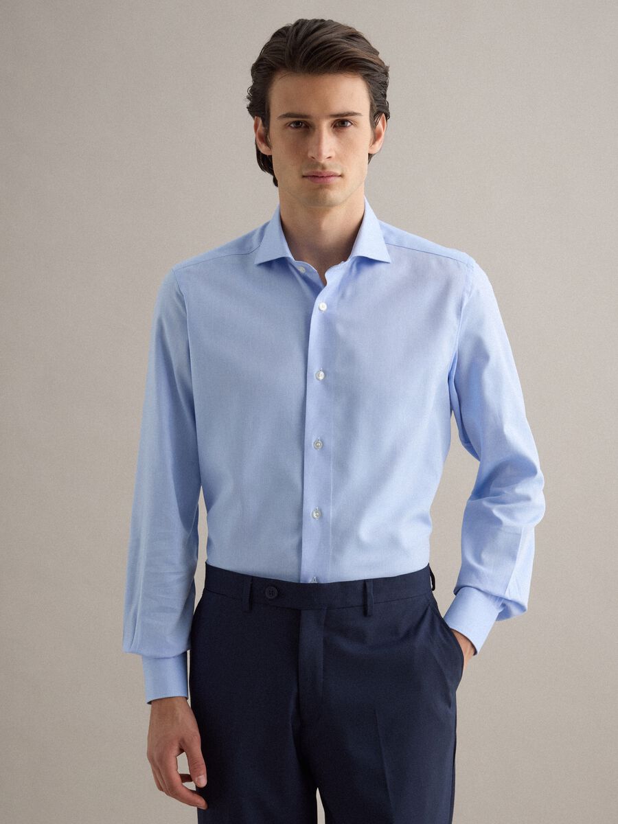 Blue pure cotton slim fit shirt_0