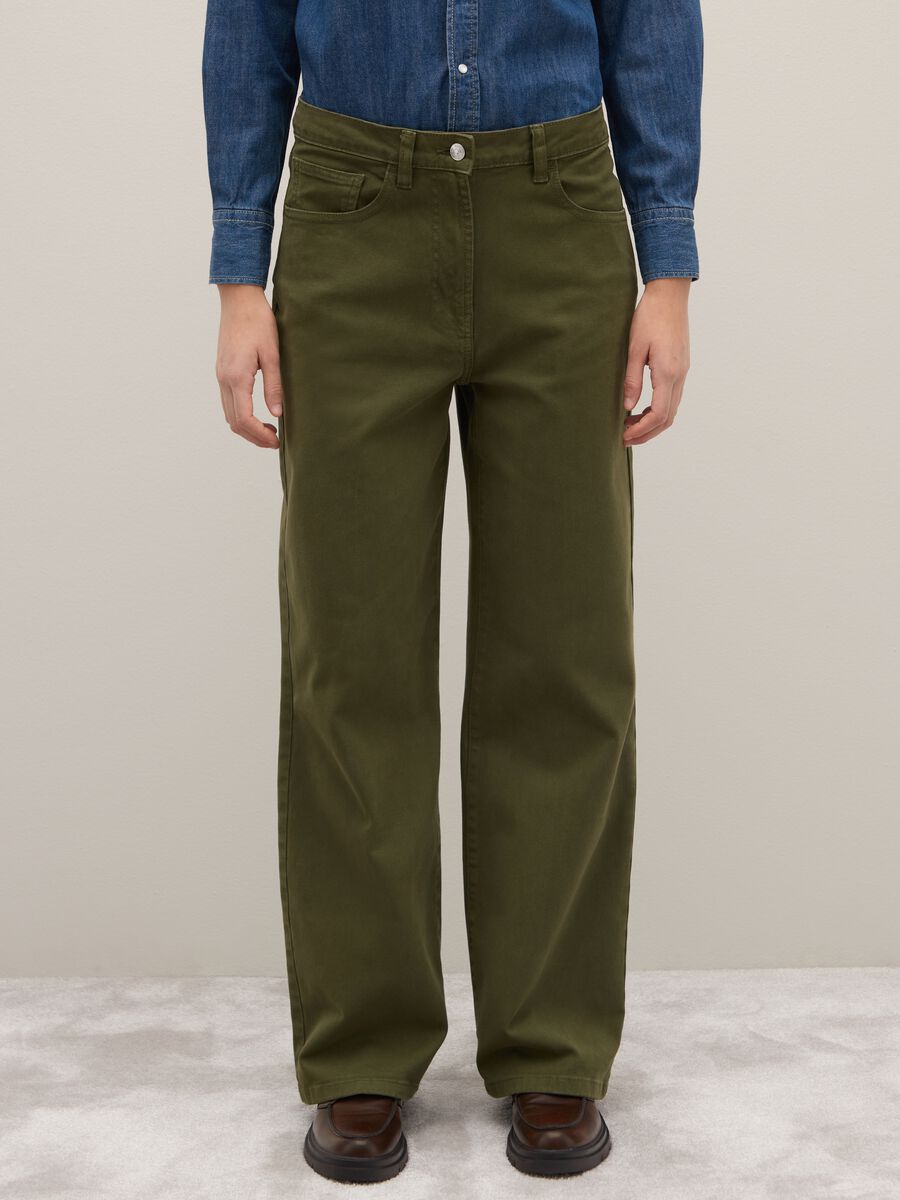 Straight Green Trousers in Stretch Cotton_1