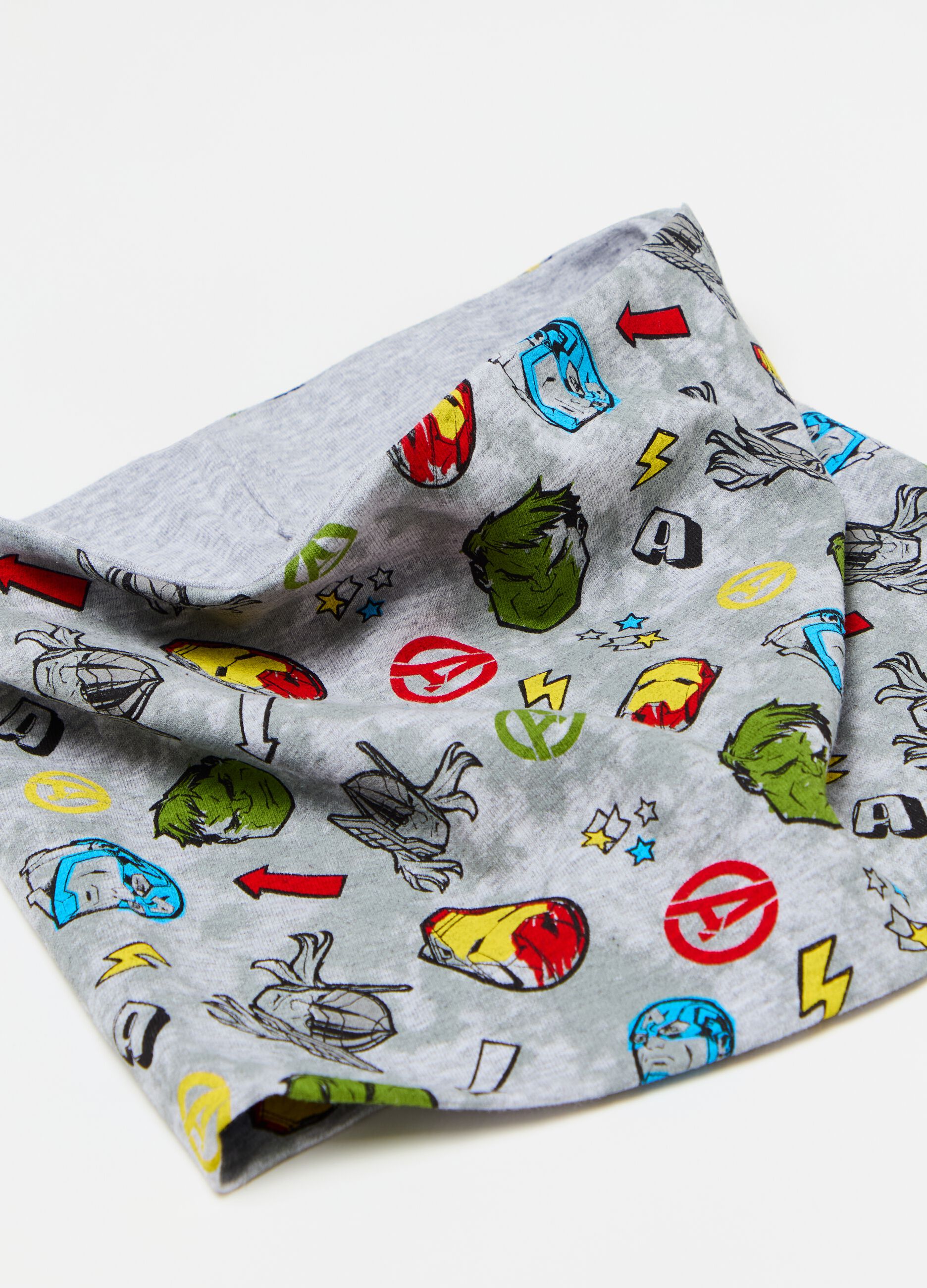 Stretch neck warmer with superheroes print