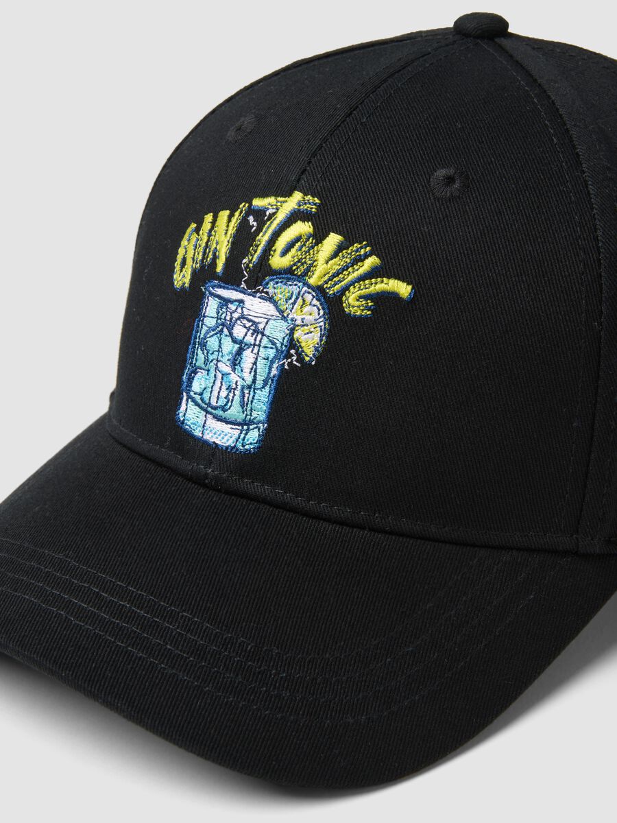 Cappello da baseball in puro cotone nero con ricamo Gin tonic_1