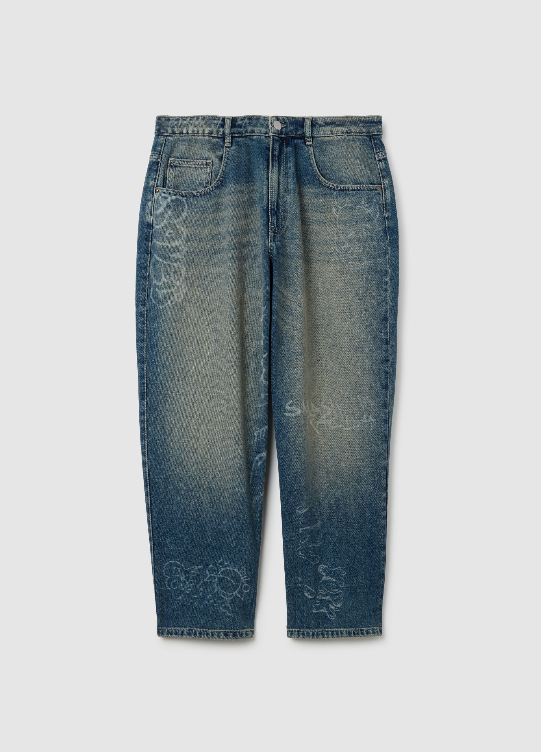 Low-rise blue jeans in pure cotton denim