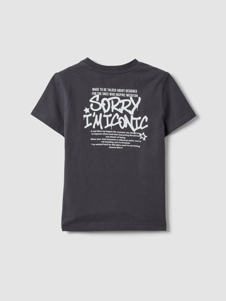 T-shirt grigia in puro cotone organico con grafica fronte e retro per ragazza_1