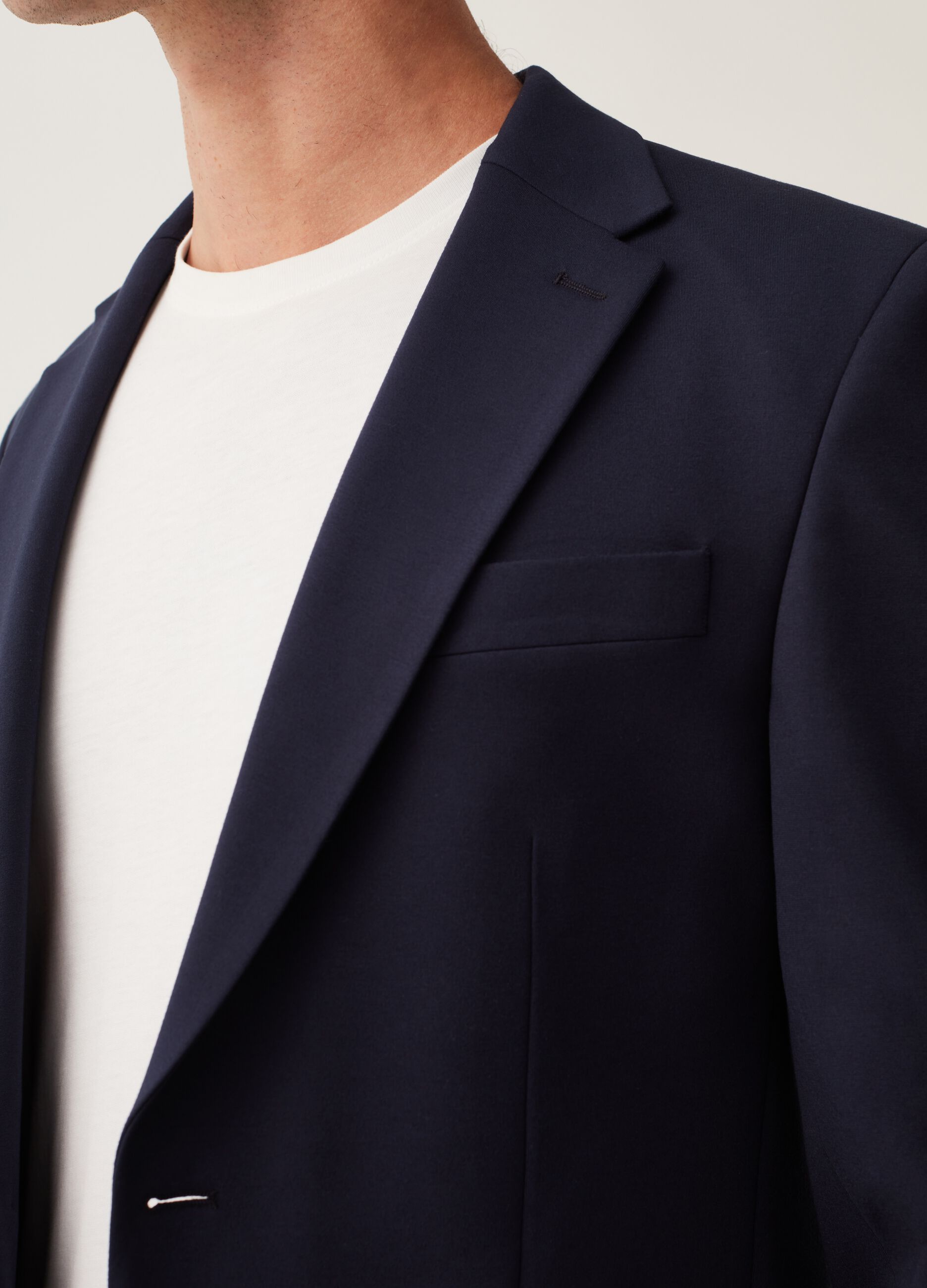 Blazer easy fit in tessuto a maglia blu navy_3