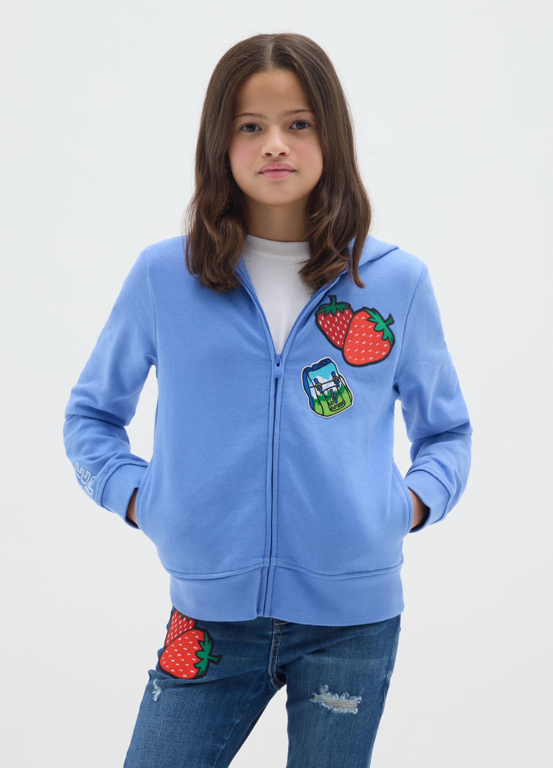 Organic cotton full-zip sweatshirt with hood