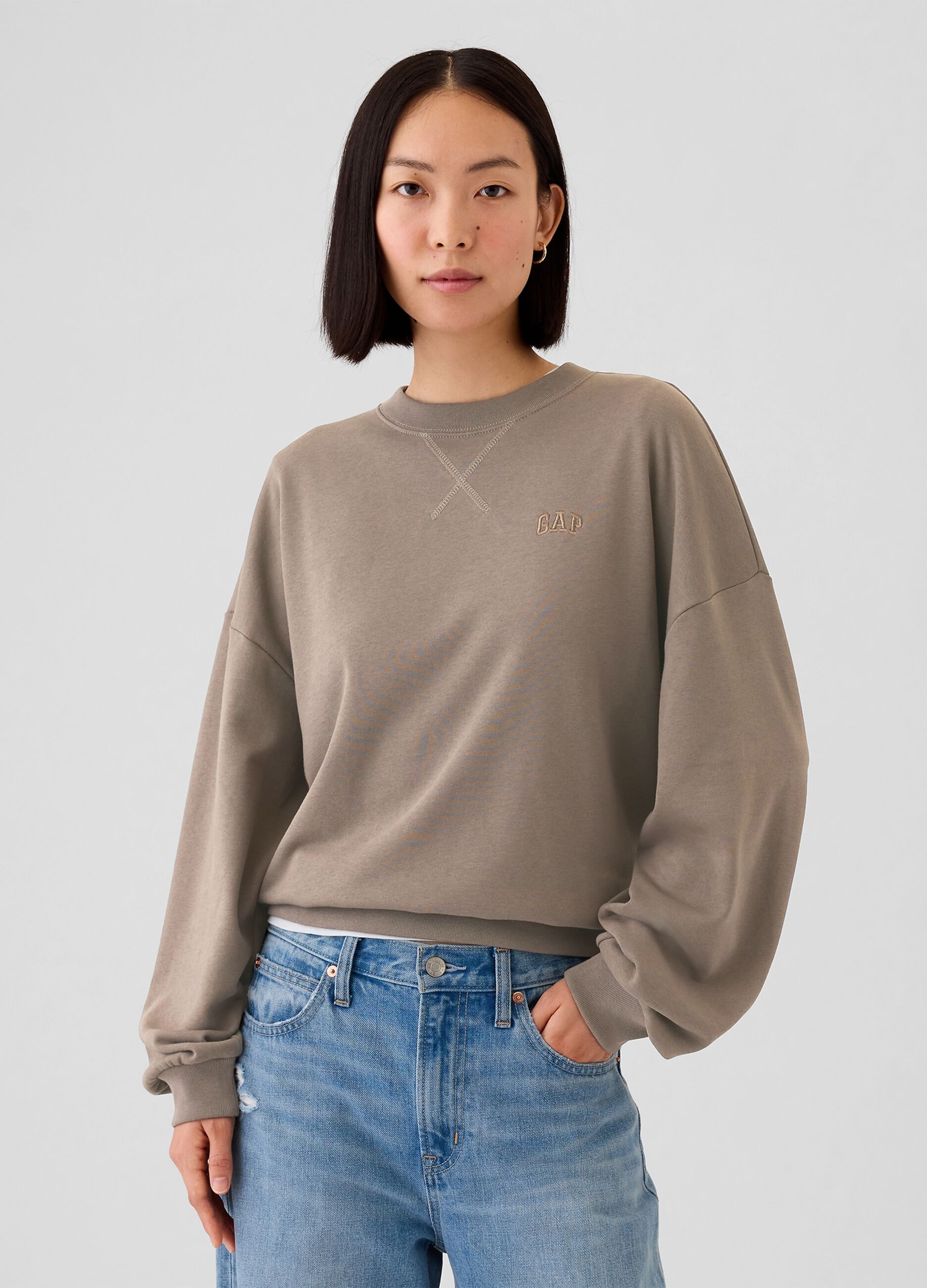 Oversized sweatshirt with round neck and crossover detail