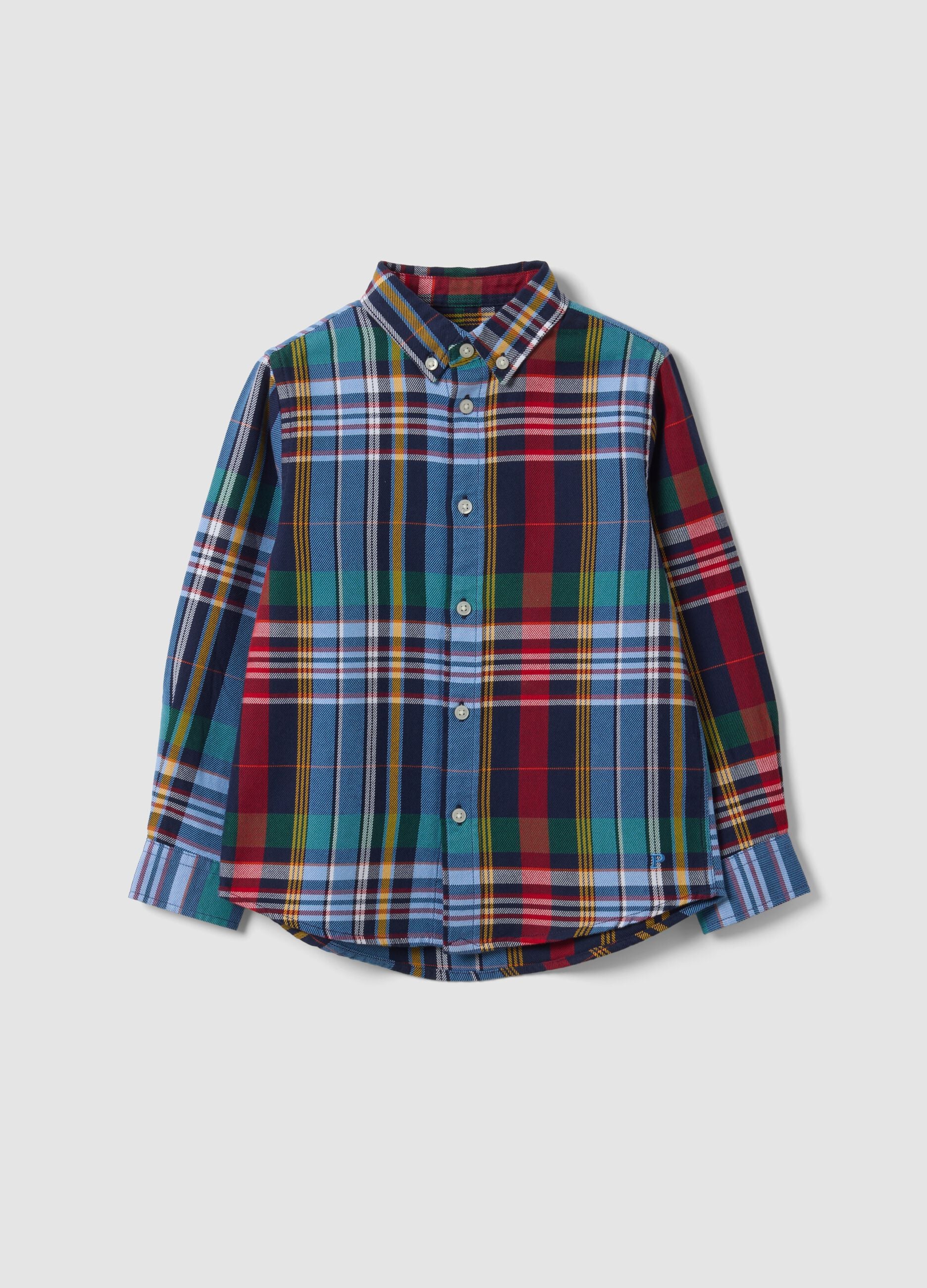 Camicia multicolor in puro cotone a quadri con collo classico button-down