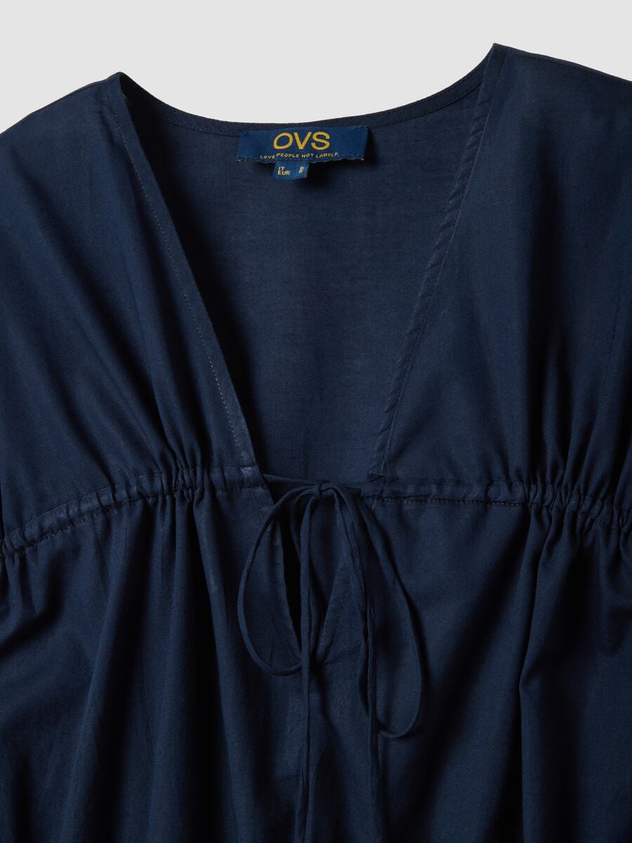 Abito blu in puro cotone con scollo a V_5
