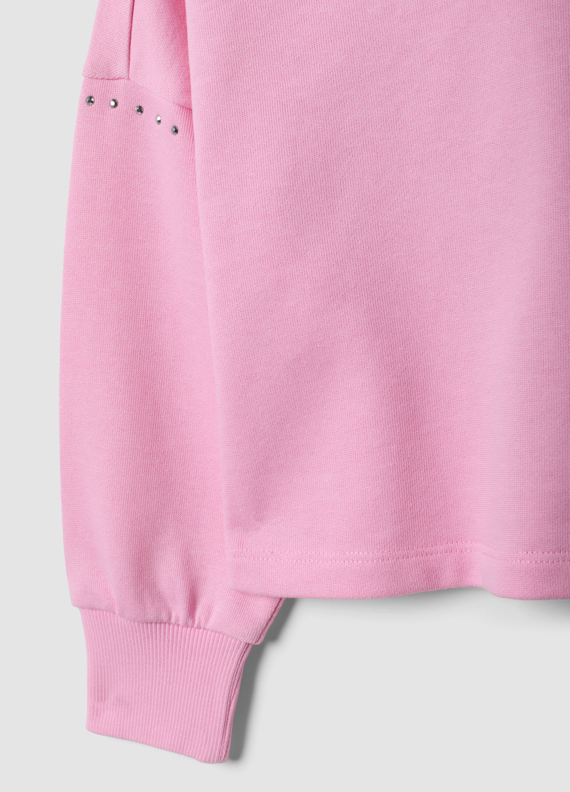Pink pure cotton hoodie with rhinestones for girls
