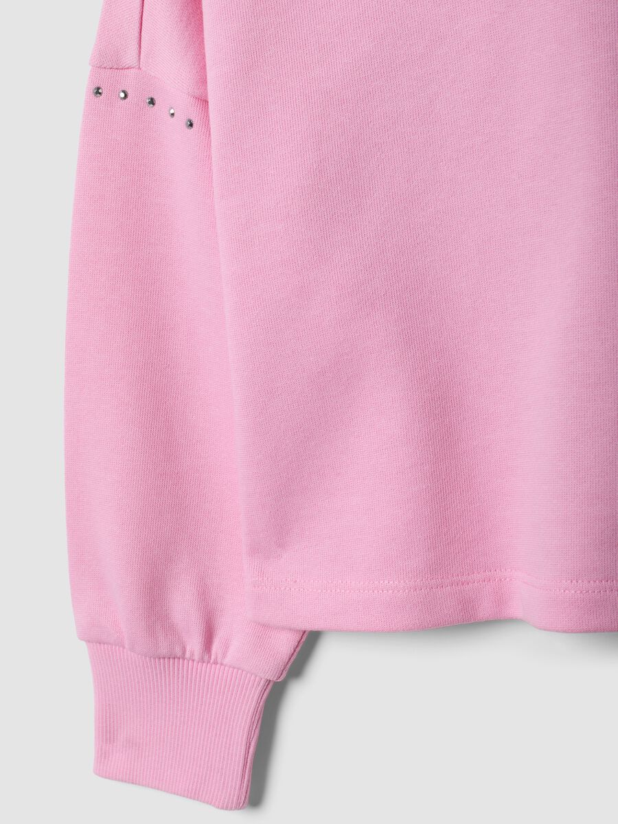 Pink pure cotton hoodie with rhinestones for girls_3