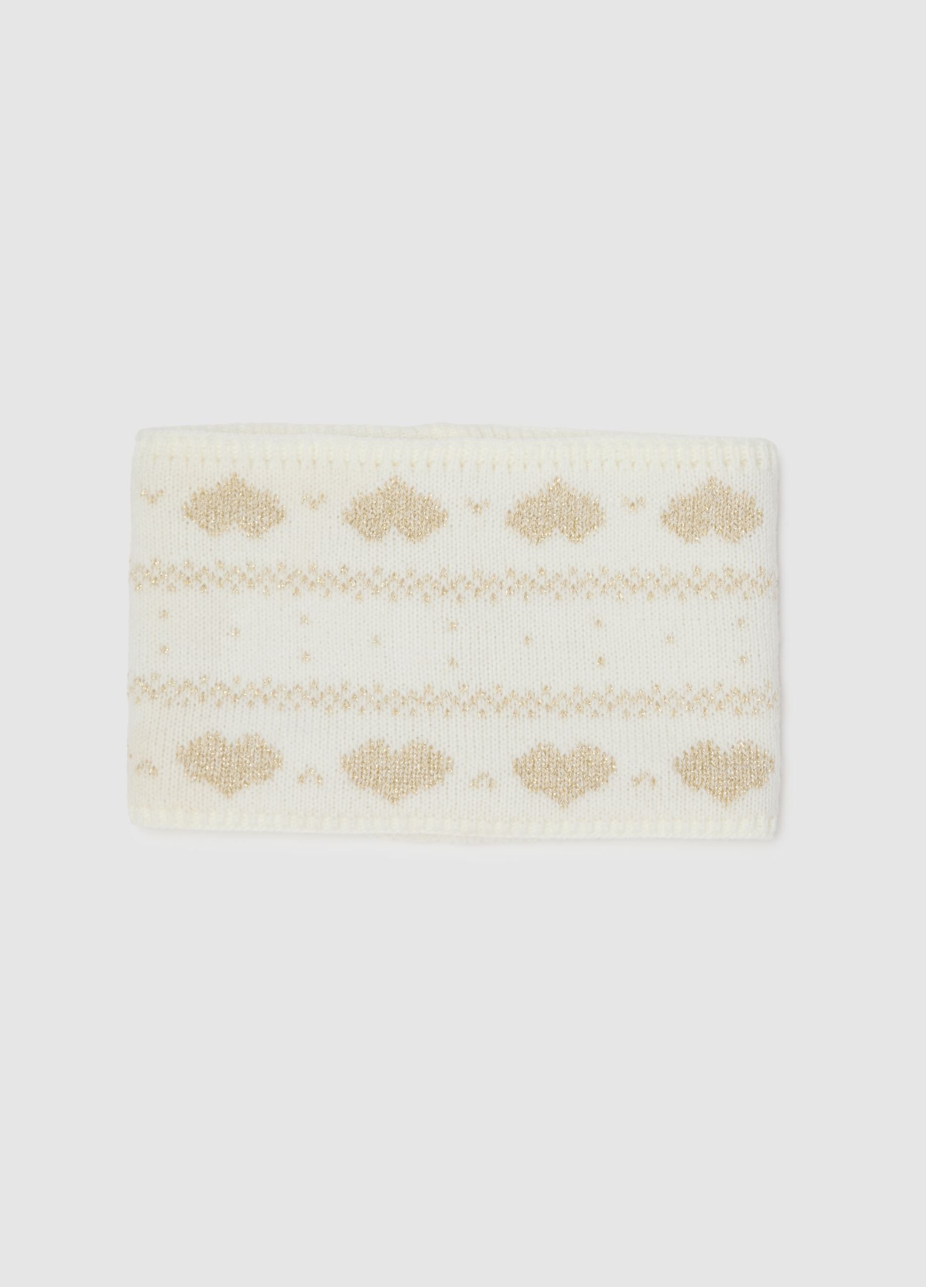 White neck warmer with golden hearts for girls