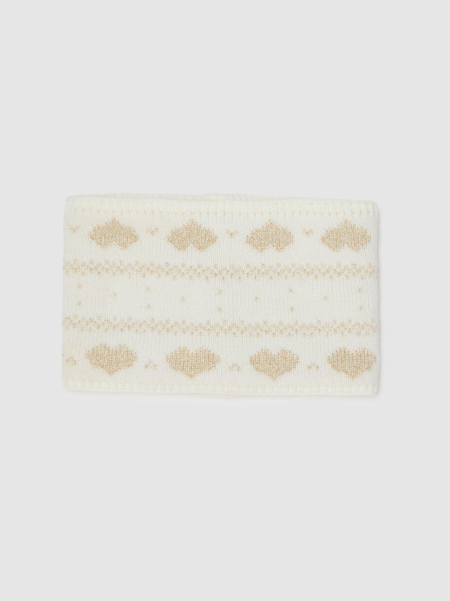 White neck warmer with golden hearts for girls_0