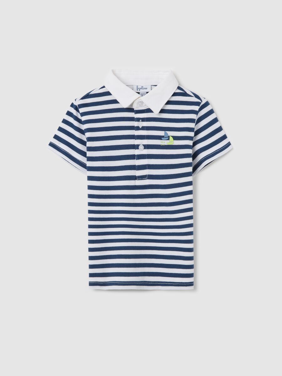 Cotton polo shirt with white and blue stripes_0