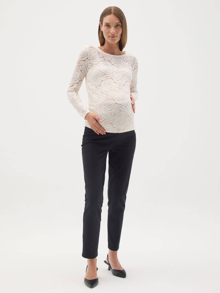 Cream Lace Maternity Long Sleeve Top_0