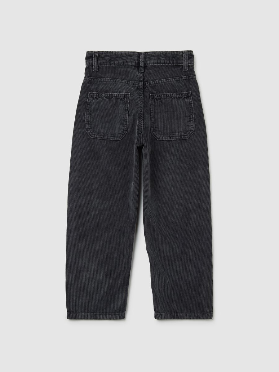 Children's Black Baggy Trousers in Pure Ribbed Cotton_1
