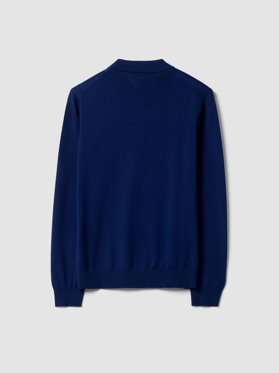 Maglia polo blu in pura lana merino con colletto polo_2