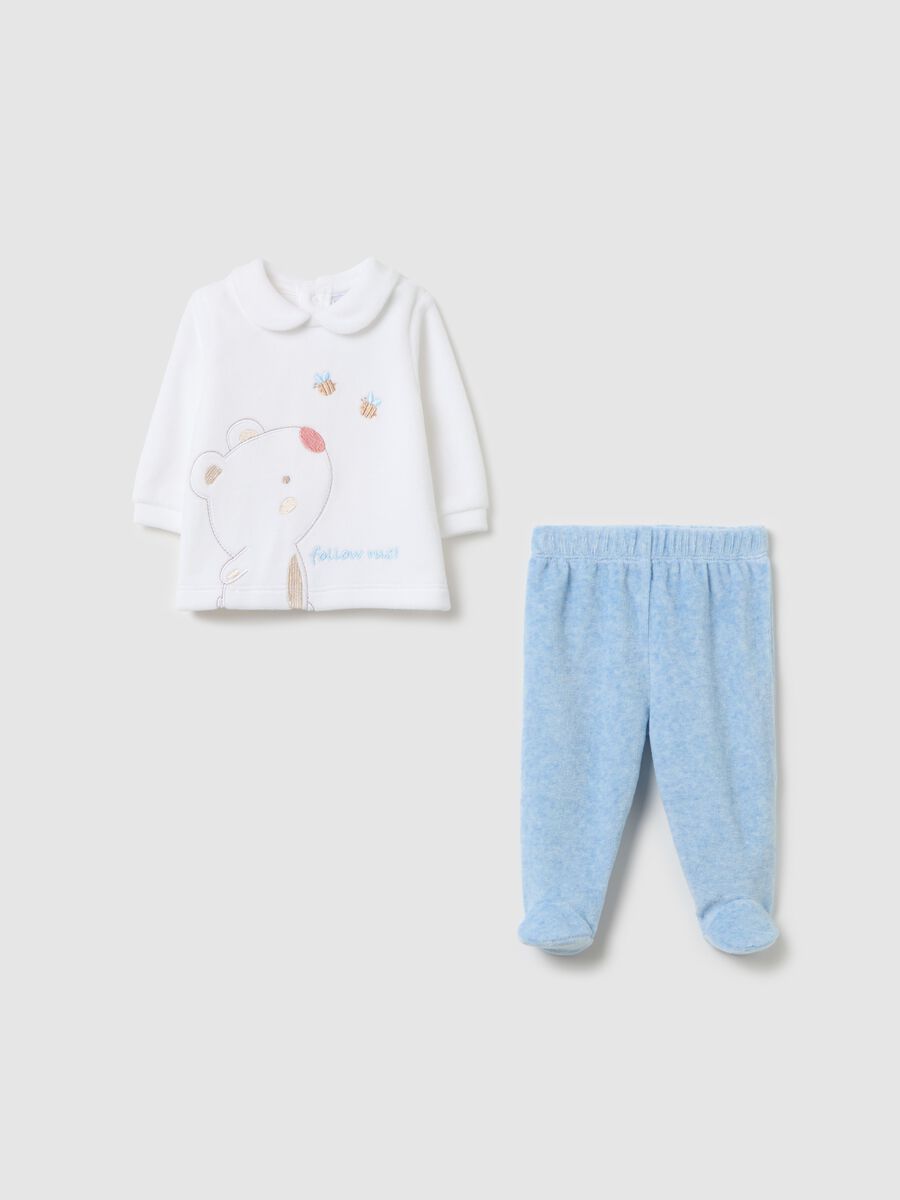 T-shirt and baby leggings set in velour with embroidery_0