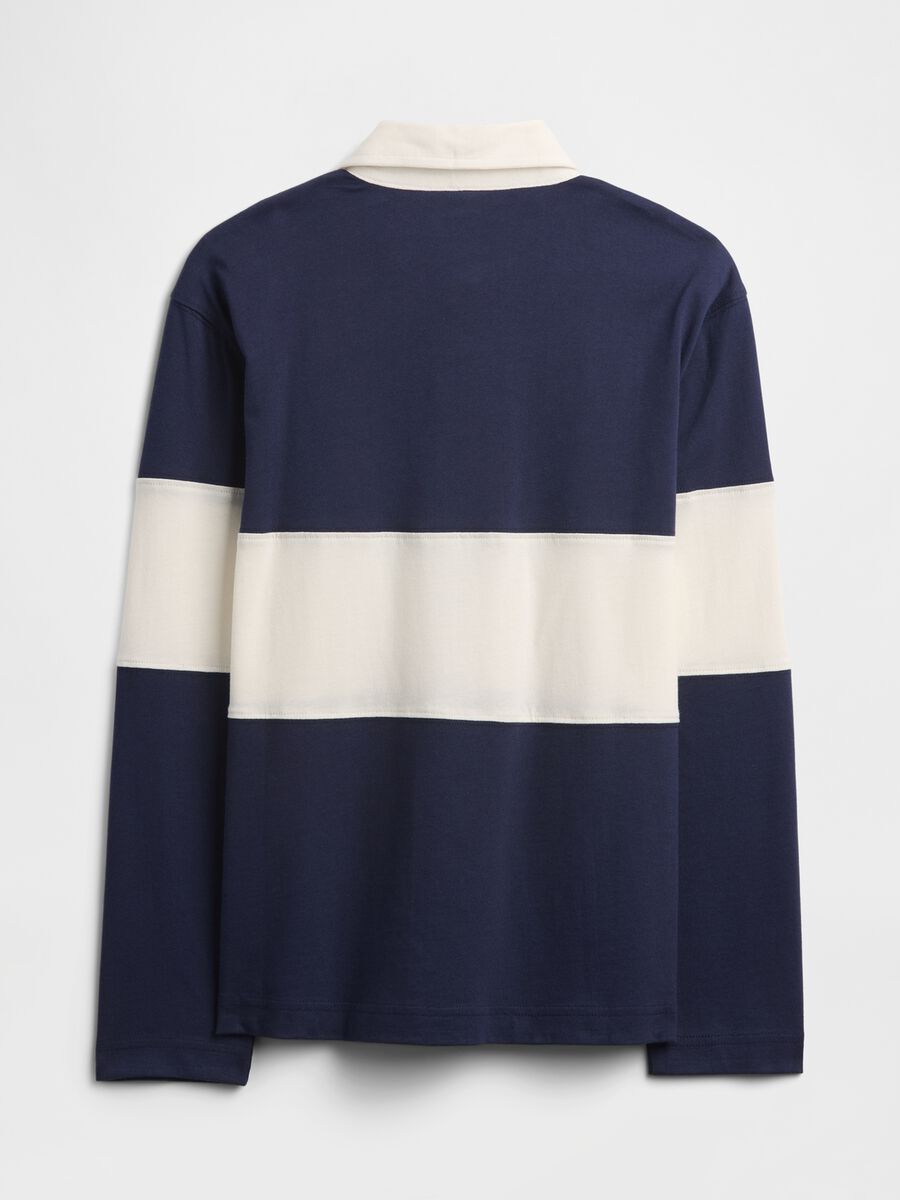 Long sleeve blue cotton polo shirt_1