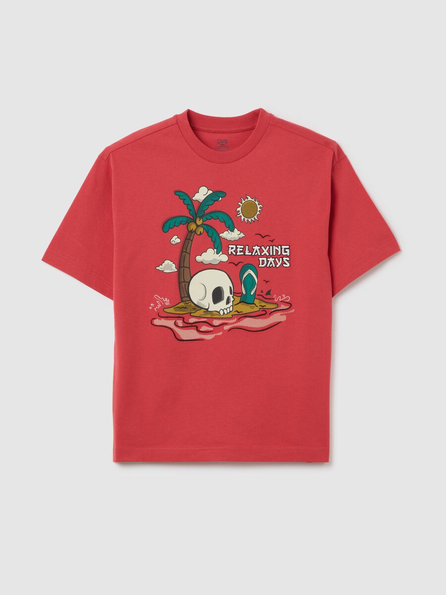 Boy's pure cotton red regular fit T-shirt with print_0