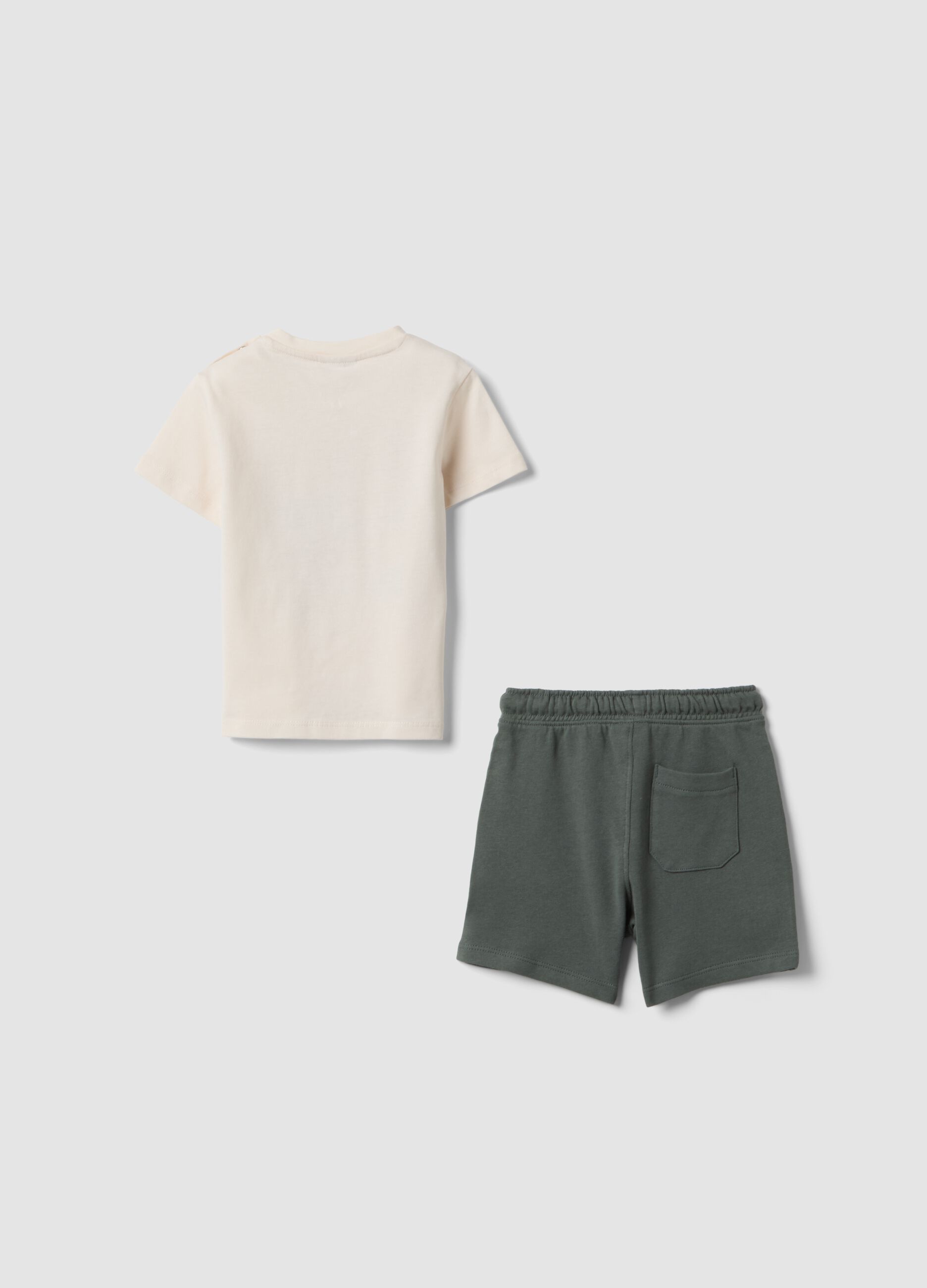 Beige pure cotton T-shirt and shorts set for baby boy, regular fit