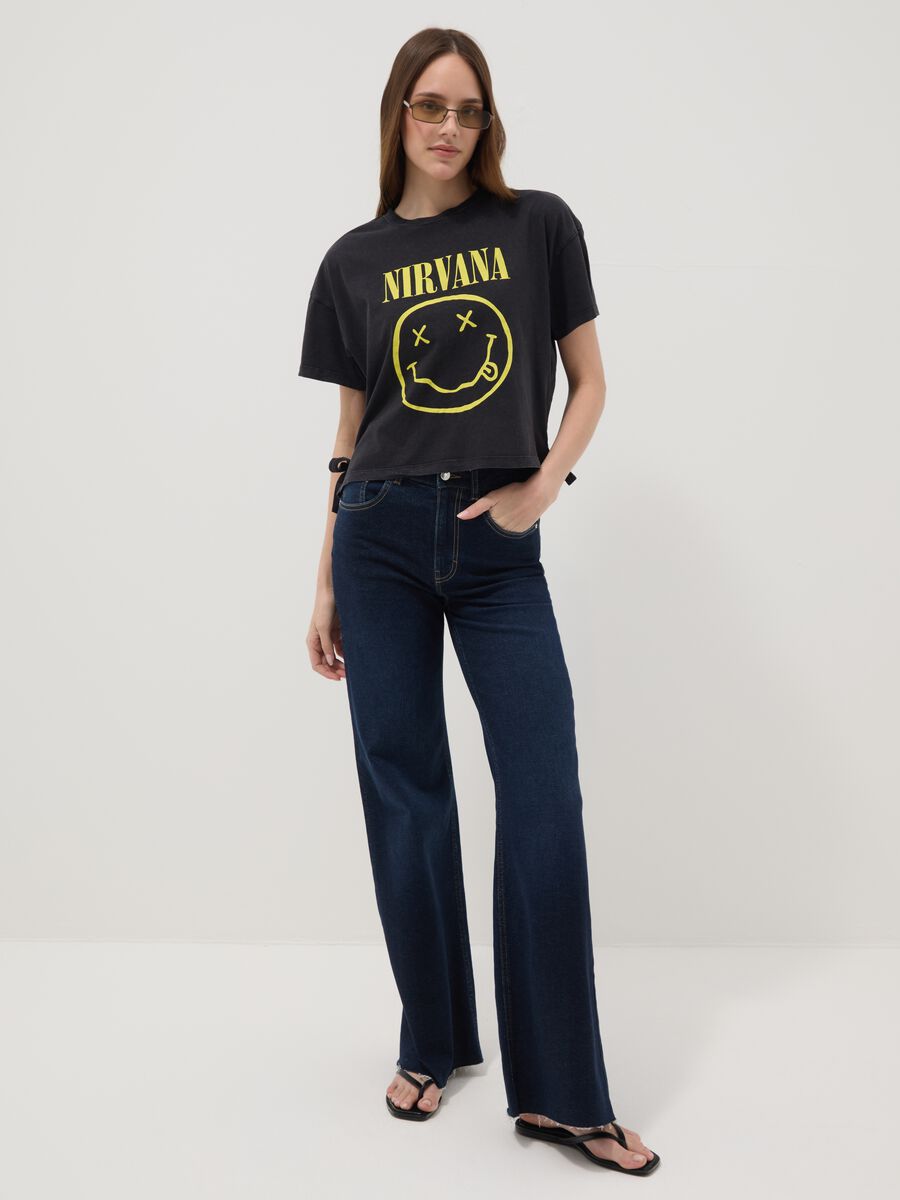 Black pure cotton Nirvana print T-shirt, regular fit_1