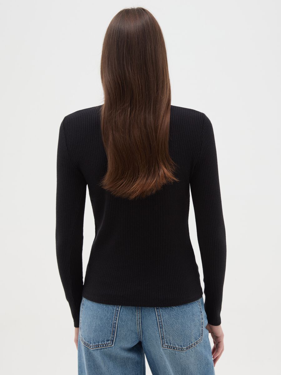 Maglia girocollo con maniche lunghe a righe nera regular fit_2