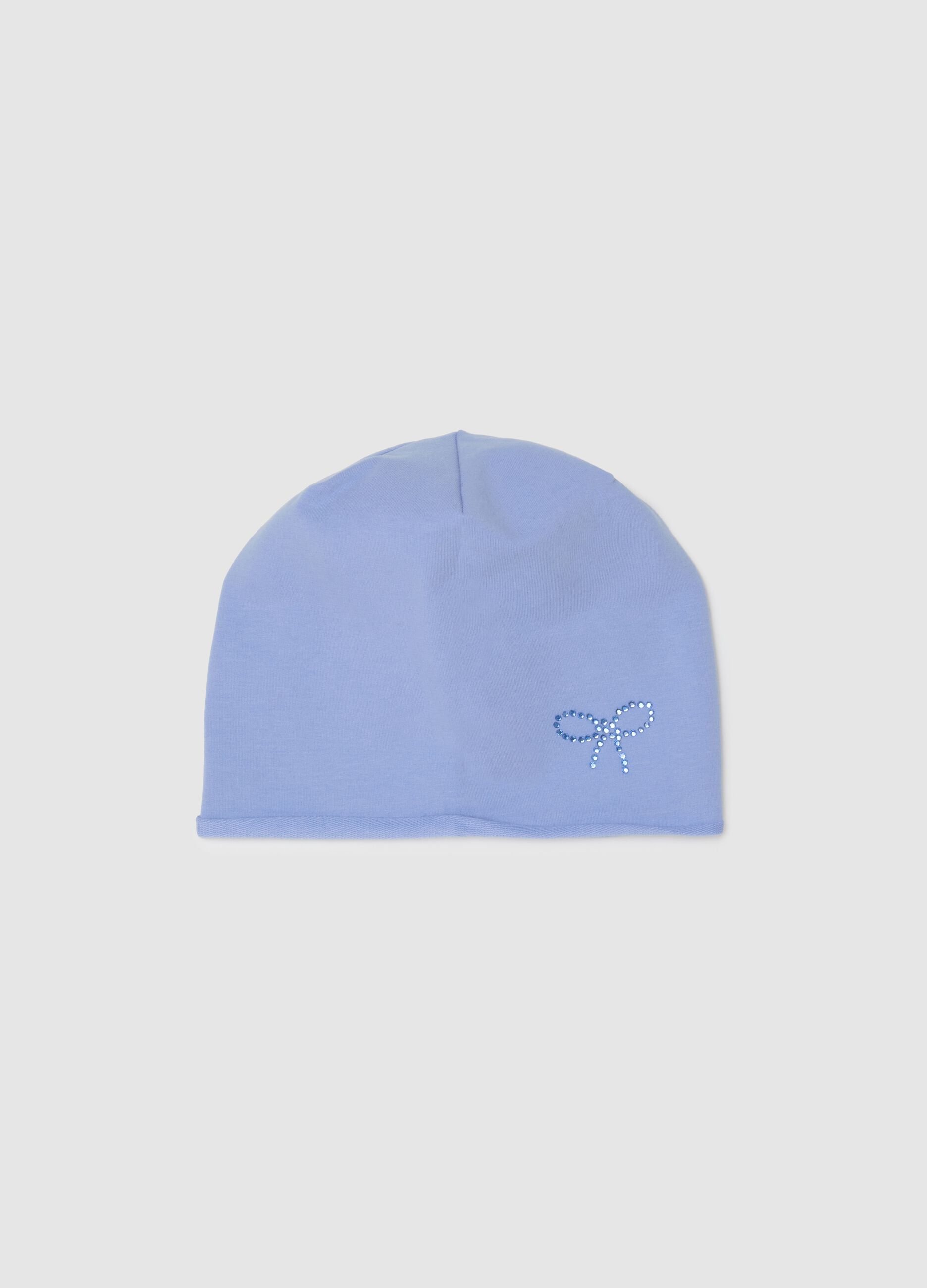 Girl's blue cotton hat with bow
