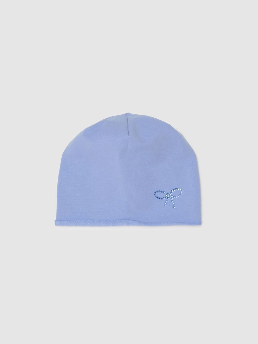 Girl's blue cotton hat with bow_0