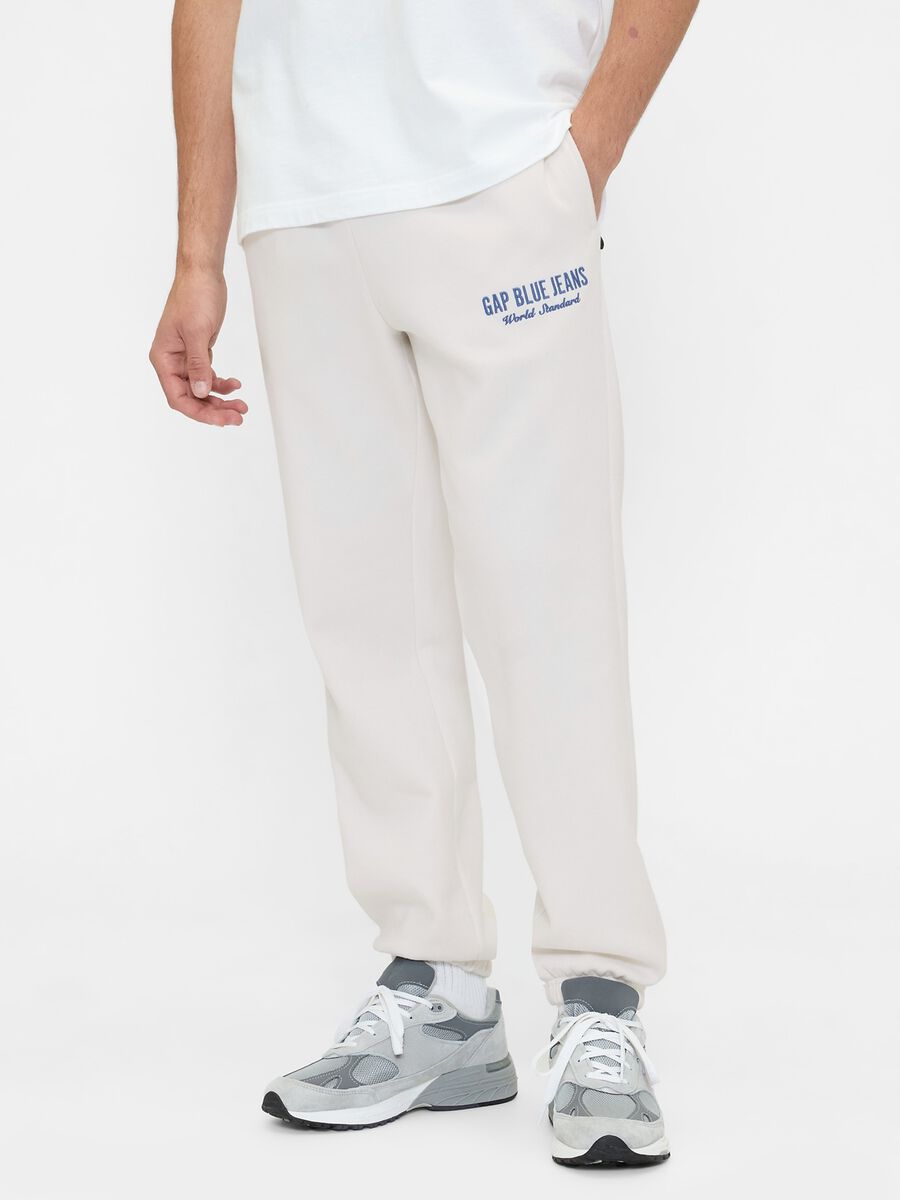Beige jogger trousers in cotton and polyester blend_1