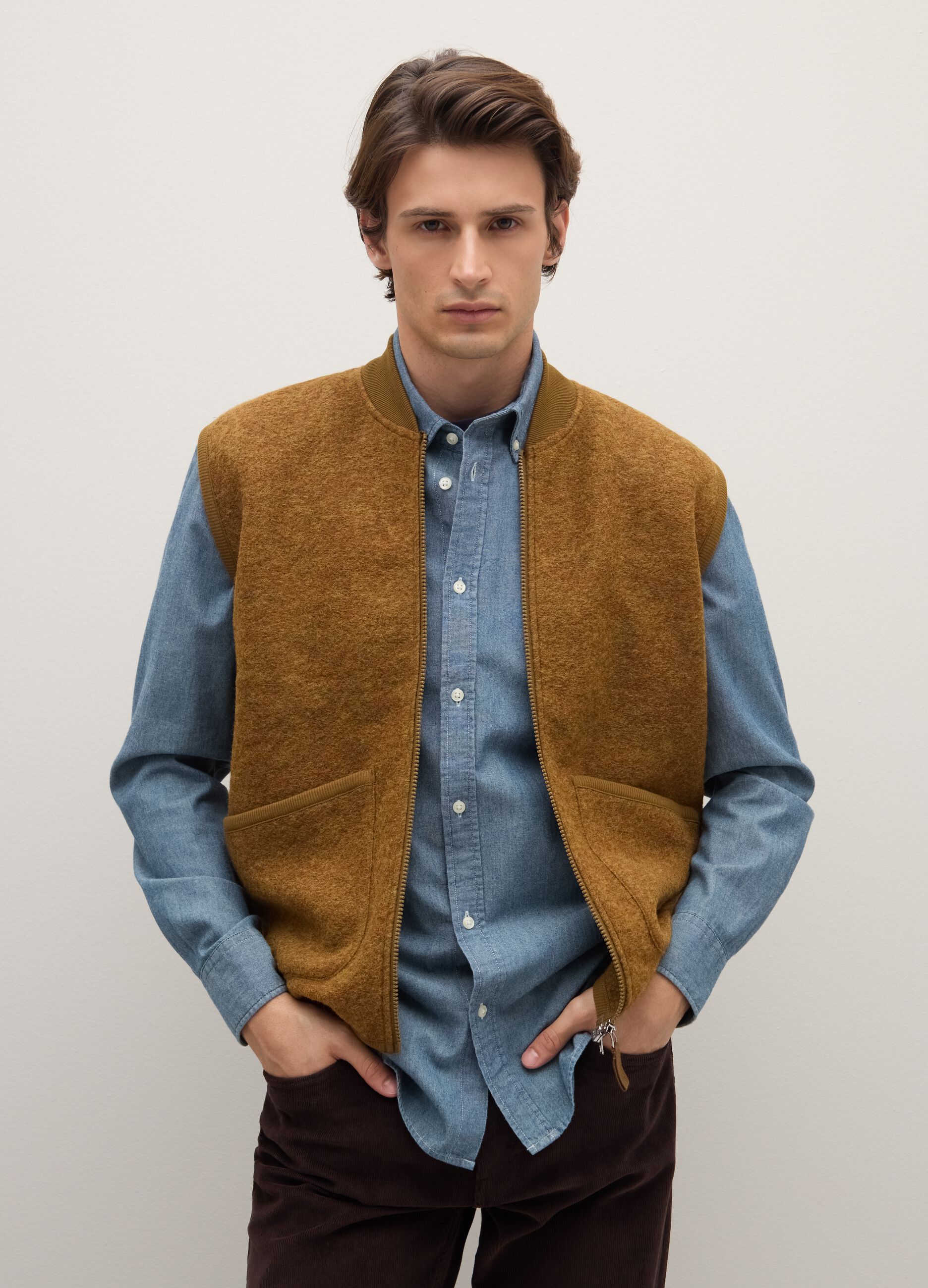 Brown Wool-Blend Gilet